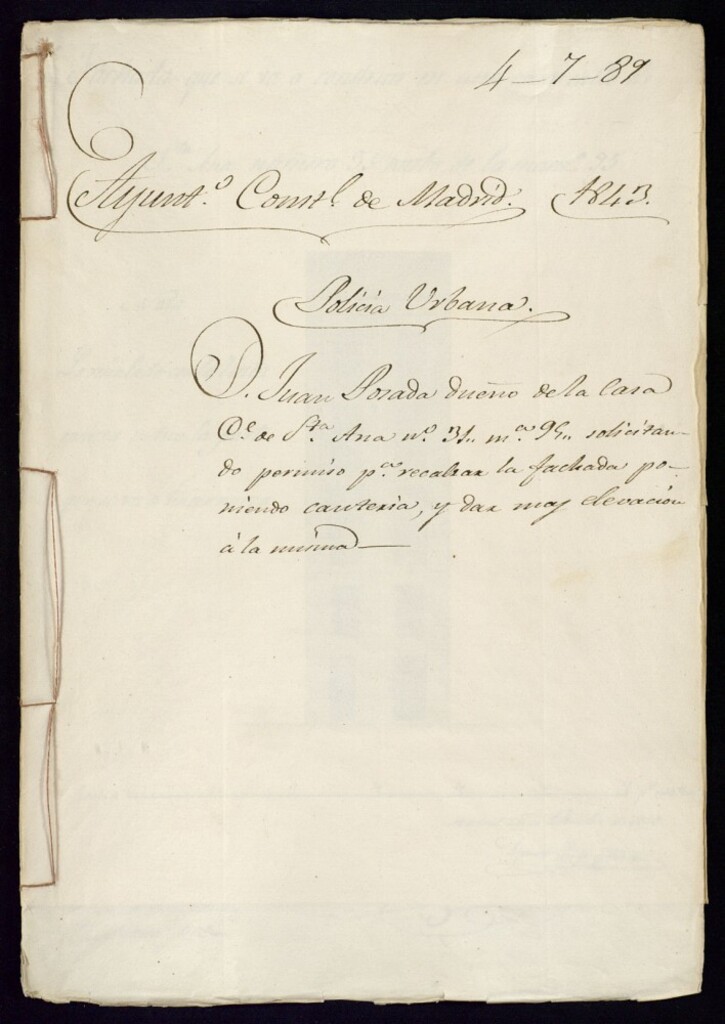 Miniatura de Don Juan Posada, dueño de la casa de la calle de Santa Ana, 31 manzana 95, solicitando permiso para recalzar la fachada poniendo cantería y dar más elevación a la misma.