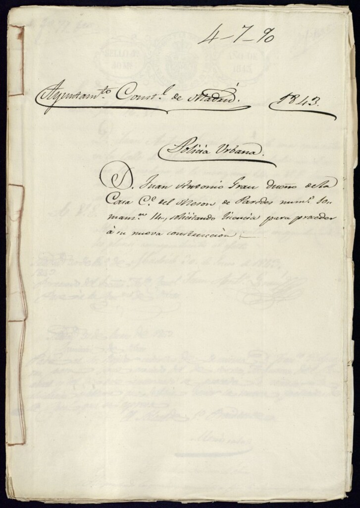 Miniatura de Don Juan Antonio Gran, dueño de la casa de la calle del Mesón de Paredes, 10, manzana 14 solicitando licencia para proceder a su nueva construcción