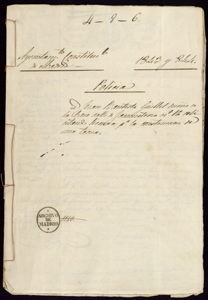 Miniatura de Don Juan Bautista Guisllet, dueño de la casa calle de Jacometrezo, 16 solicitando licencia para la construcción de una tahona.