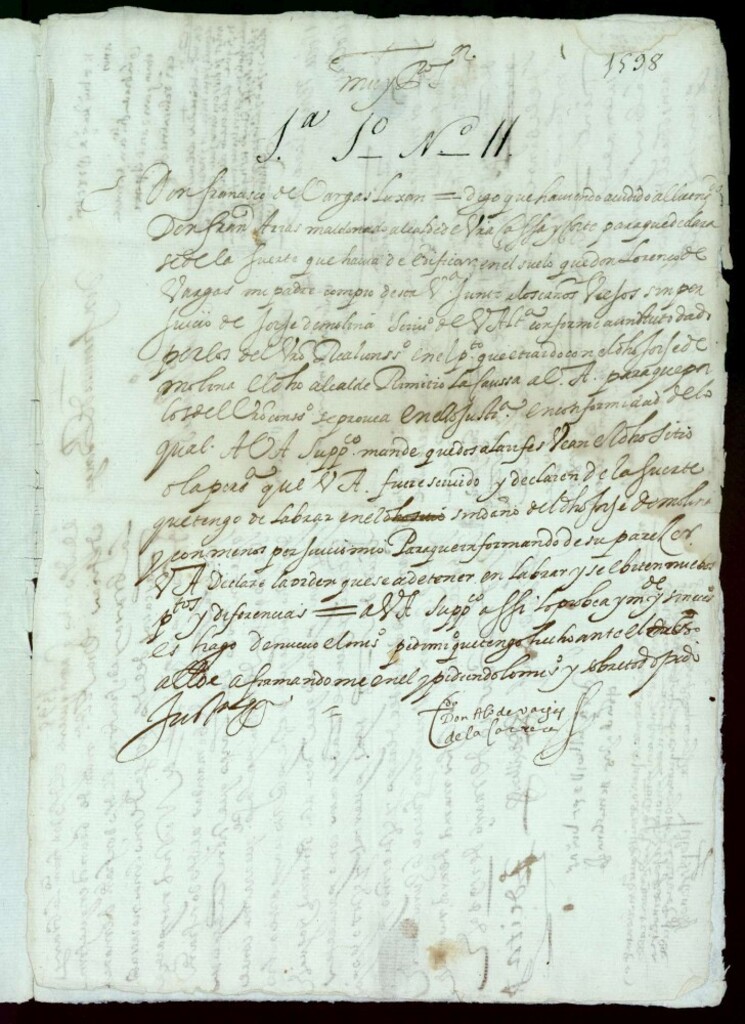 Miniatura de Don Francisco de Vargas Luján, pidiendo licencia para hacer unas casas junto a los Caños Viejos y calle que llamaban de Jorge de Molina.