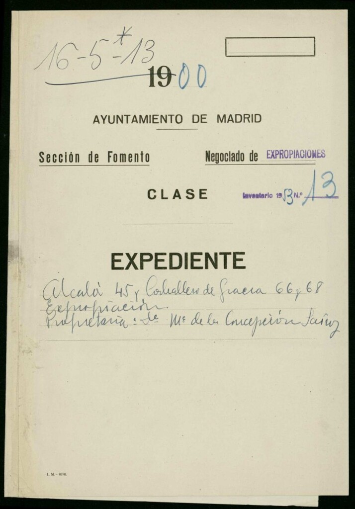 Miniatura de Expediente: Alcalá 45 y Caballero de Gracia 66 y 68. Expropiación. Propiedad de María de la Concepción Sainz.