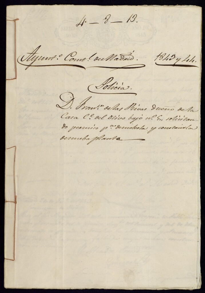 Miniatura de Don Francisco de las Rivas, dueño de la casa de la calle del Olivo bajo, 5, solicitando permiso para demolerla y construirla de nueva planta.