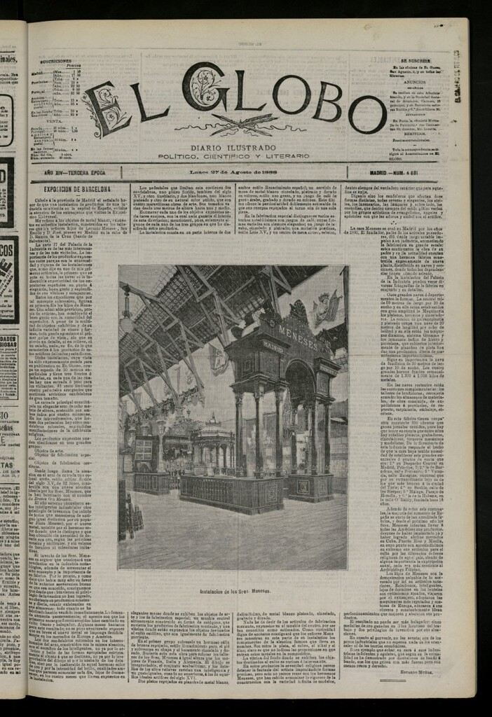 Miniatura de El Globo : diario ilustrado del 27 de agosto de 1888, nº 4681