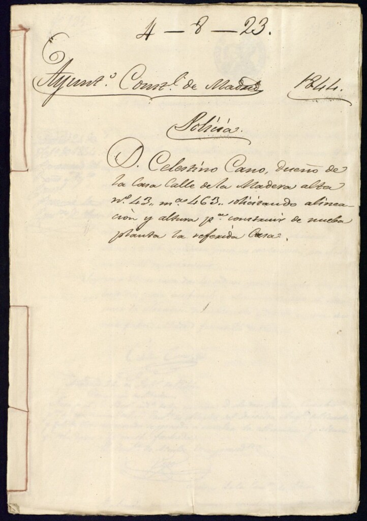 Miniatura de Don Celestino Cano, dueño de la cas de la calle de la Madera alta, 43, manzana 463, solicitando alineación y altura para construir de nueva planta la referida casa.
