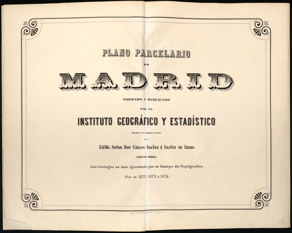 Miniatura de Plano Parcelario de Madrid, formado y publicado por el Instituto Geográfico y Estadístico bajo la dirección del de don Carlos Ibáñez e Ibáñez de Ibero. Los se han ejecutado por el Cuerpo de Topografía del Instituto Geográfico y Estadística.