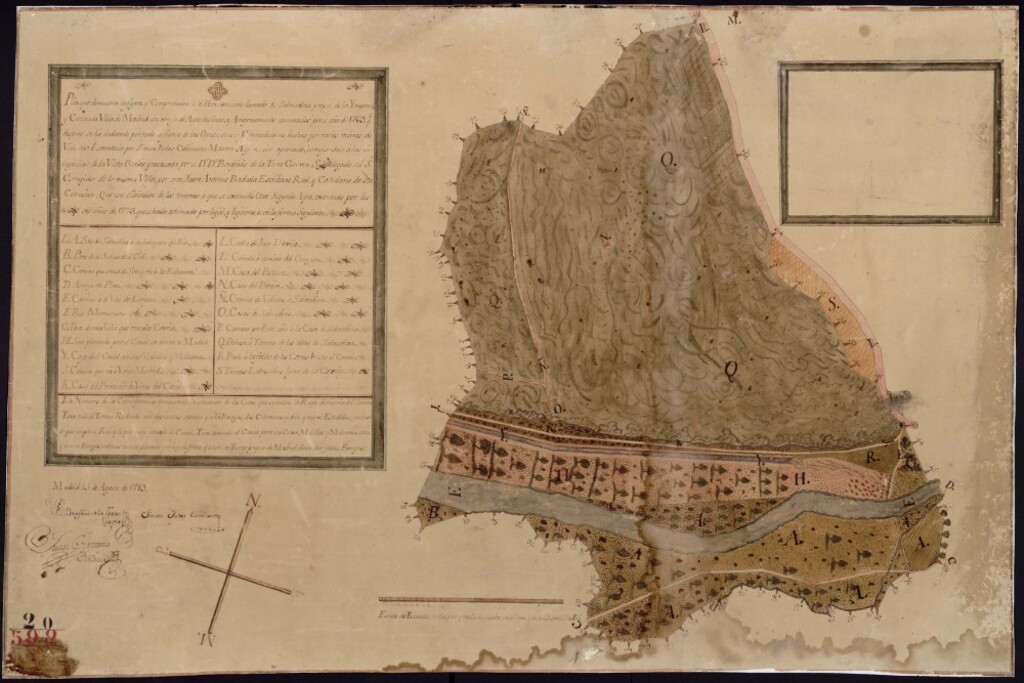 Miniatura de Plan del heredamiento llamado de Salmediana, propio de la villa de Madrid, con arreglo al apeo, deslinde y amojonamiento ejecutado por el año de 1769 levantado arreglándose a las diligencias de la vista ocular practicada por don Bonifacio de la Torre. [sic]