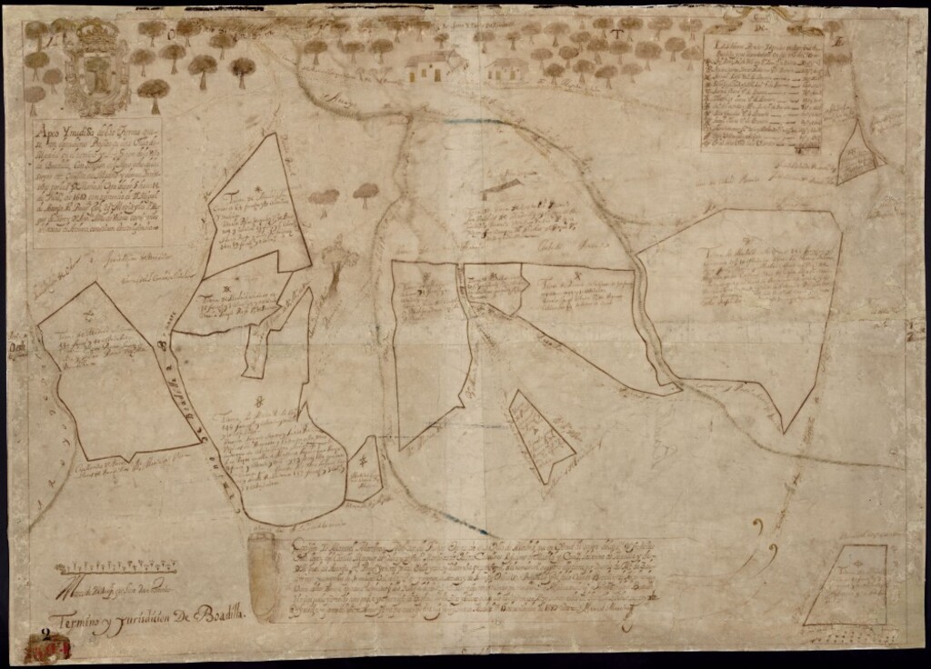 Miniatura de Apeo y medida de las tierras que se han descubierto propios de esta V de Madrid en el término y lugar de la V de Boadilla con ocasión del apeo hecho de las suyas ? por doña María de la Vera, desde 5 hasta 14 de diciembre de 1687 con asistencia de [sic]