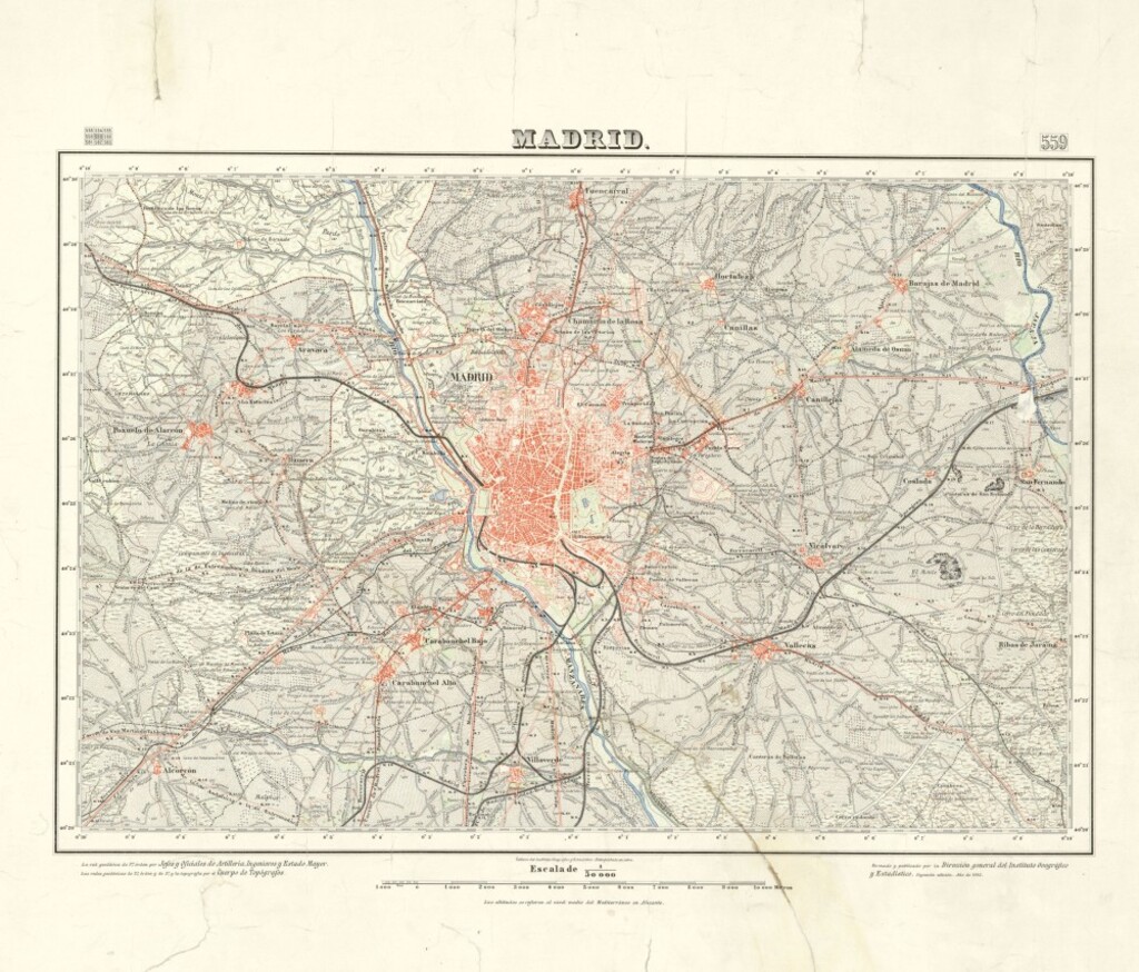 Miniatura de Plano de Madrid. Formado y publicado por la Dirección General del Instituto Geográfico y Estadístico. Segunda edición.