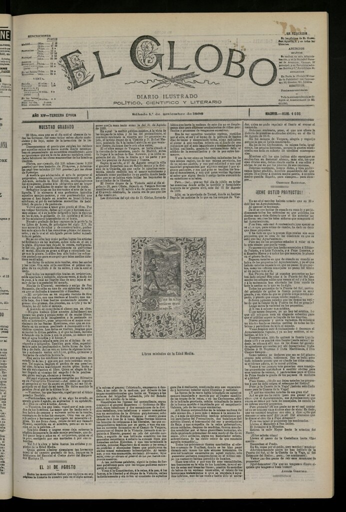 Miniatura de El Globo : diario ilustrado del 1 de septiembre de 1888, nº 4686