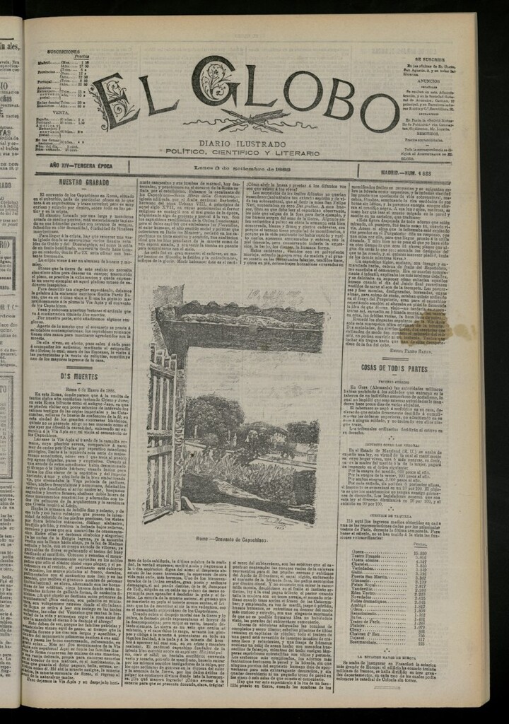 Miniatura de El Globo : diario ilustrado del 3 de septiembre de 1888, nº 4688