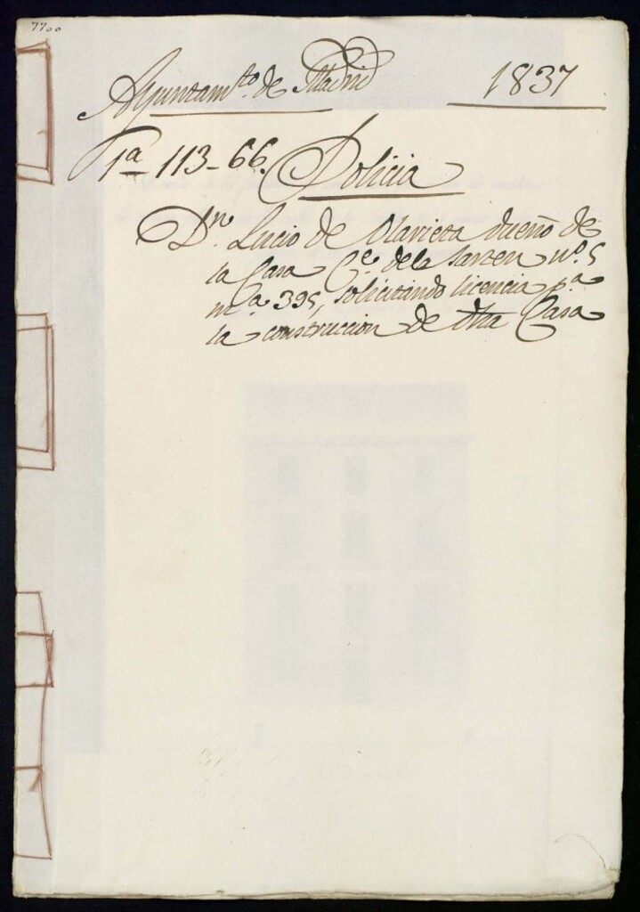 Miniatura de Don Lucio de Naviera, dueño de la casa, calle de la Sarten nº 5, manzana 395, solicitando licencia para la construcción de otra casa.