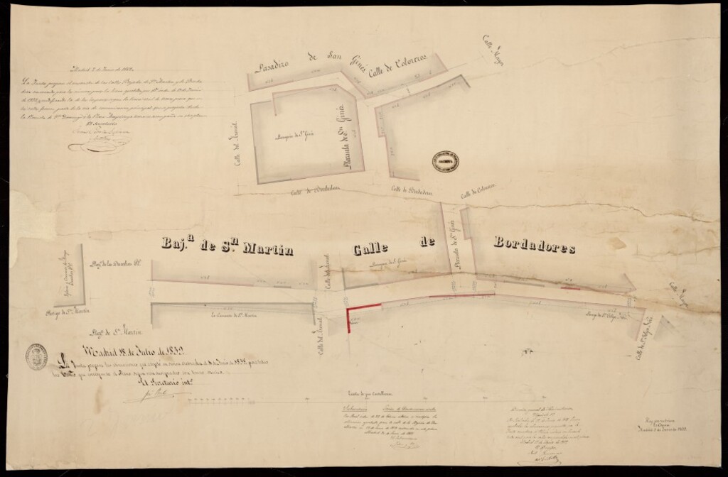 Miniatura de Alineación de la Bajada de San Martín y Bordadores, plazuela de S. Ginés, calle Coloreros, pasadizo de S. Ginés
