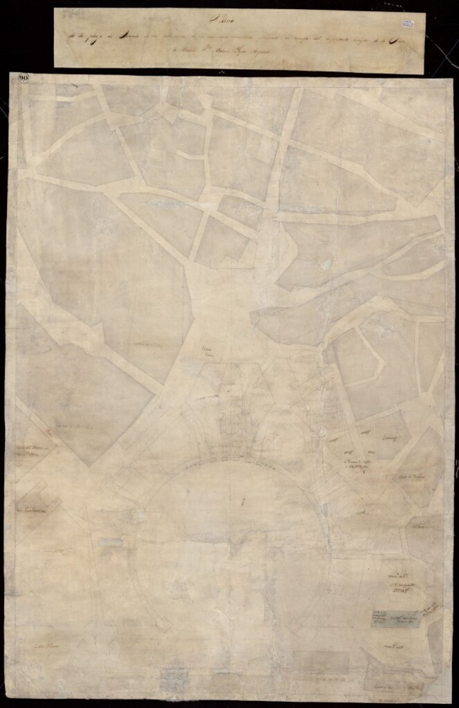 Miniatura de Plano de la plaza de Oriente con la alineación de las manzanas inmediatas, firmado en tiempo del Arquitecto Mayor de la villa de Madrid.