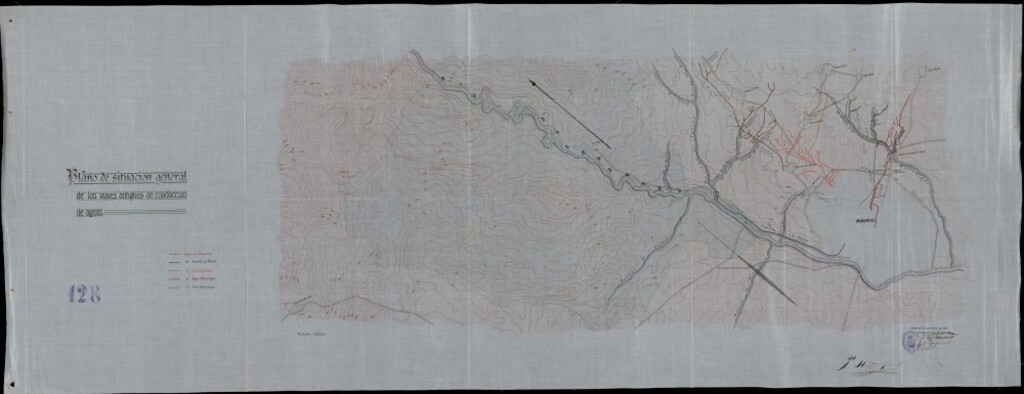 Miniatura de Plano de situación general de los viajes antiguos de conducción de aguas: Alcubilla, Fuente la Reina, La Castellana, Bajo Abroñigal, Alto Abroñigal. 30-abril-1910