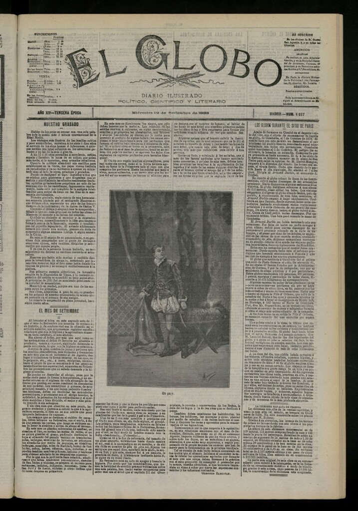 Miniatura de El Globo : diario ilustrado del 12 de septiembre de 1888, nº 4697