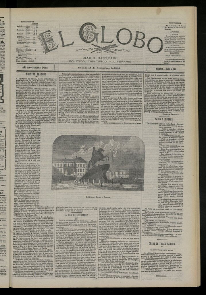 Miniatura de El Globo : diario ilustrado del 15 de septiembre de 1888, nº 4700