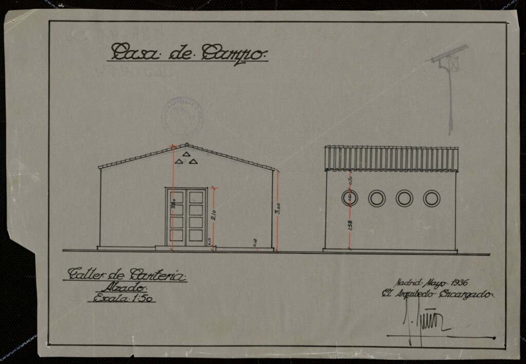 Miniatura de Taller de la cantera en la Casa de Campo. Alzado.