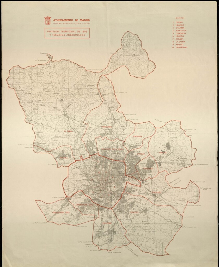 Miniatura de Madrid Término Municipal. División territorial de 1898 términos anexionados