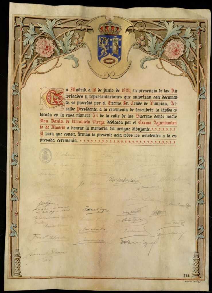Miniatura de Firmas solemnes 10 junio 1921, lápida de Urrabieta Vierge