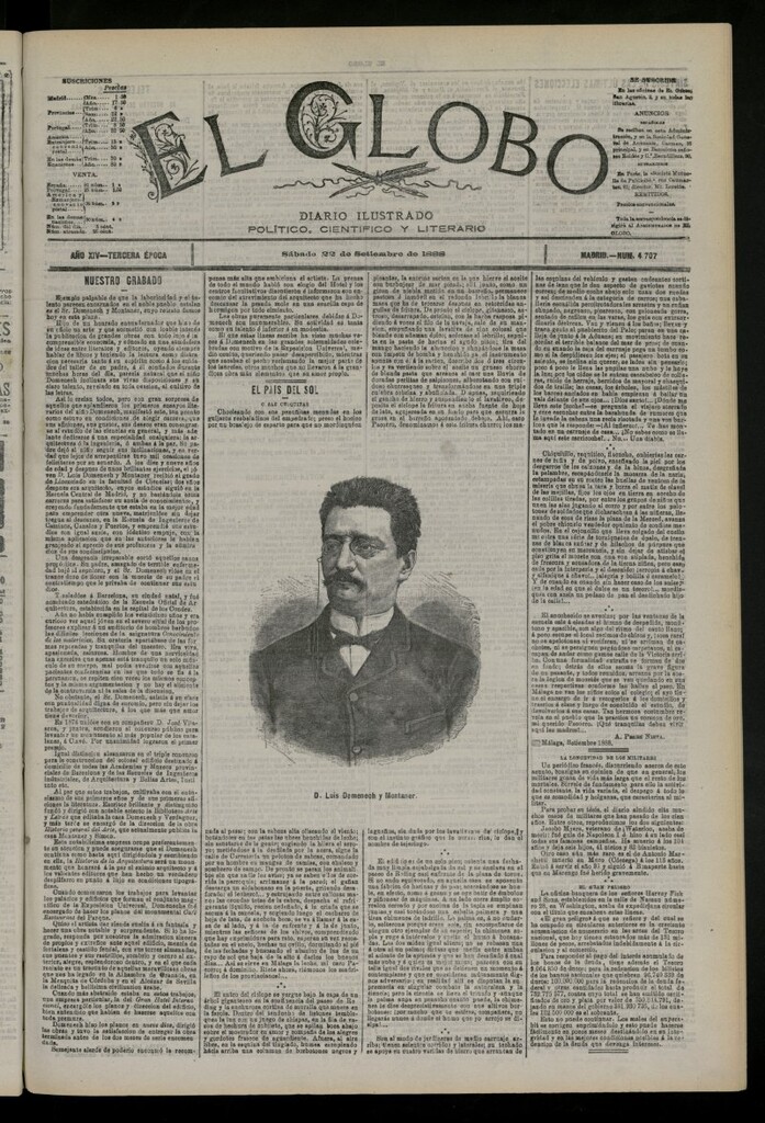 Miniatura de El Globo : diario ilustrado del 22 de septiembre de 1888, nº 4707