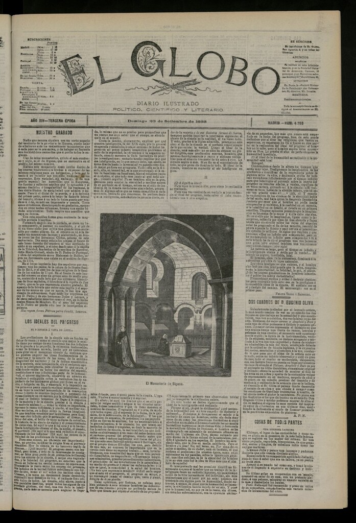 Miniatura de El Globo : diario ilustrado del 23 de septiembre de 1888, nº 4708