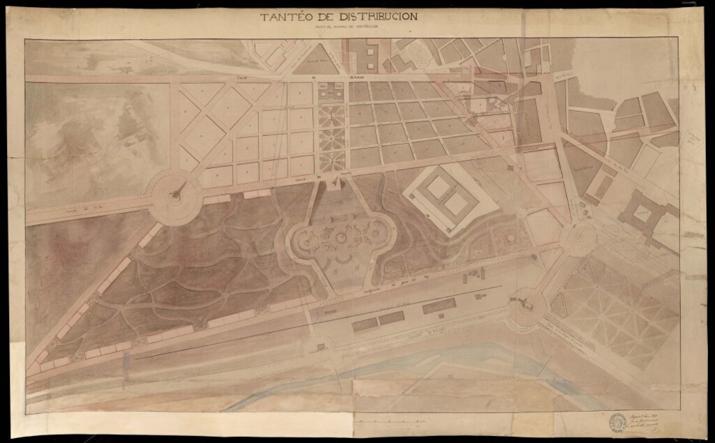 Miniatura de Tanteo De distribución para el barrio de Argüelles. Aprobado en sesión de 12-1-1869.