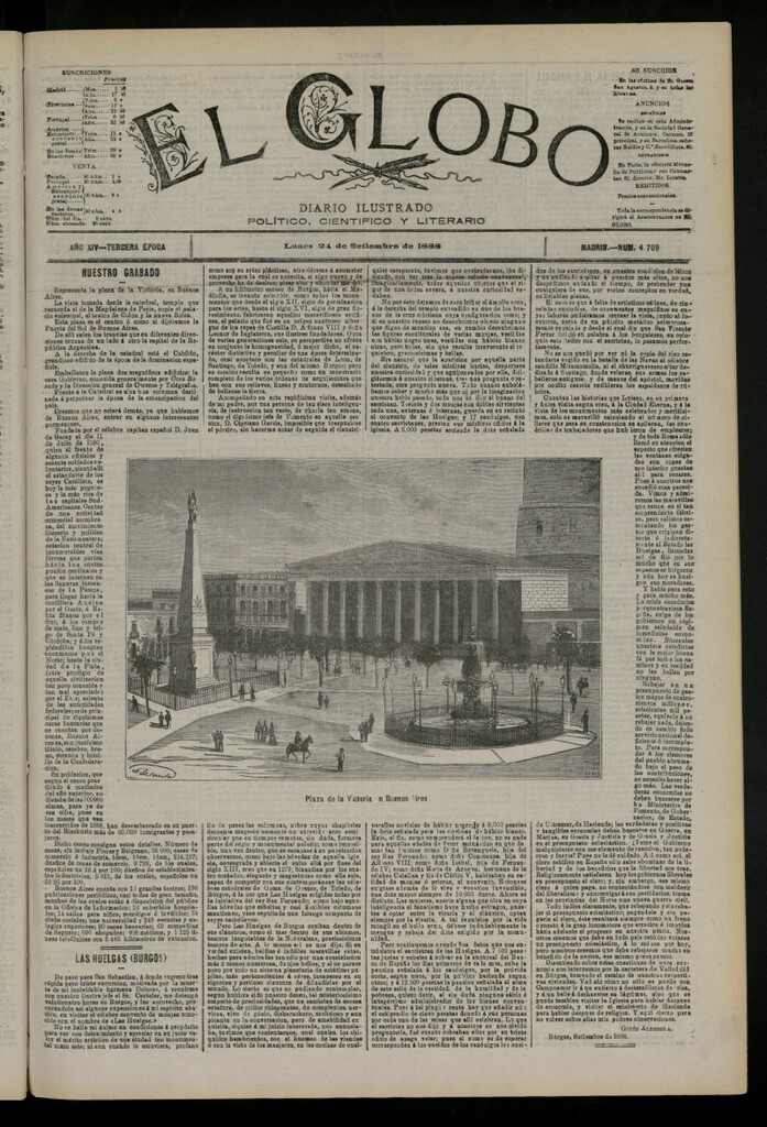 Miniatura de El Globo : diario ilustrado del 24 de septiembre de 1888, nº 4709