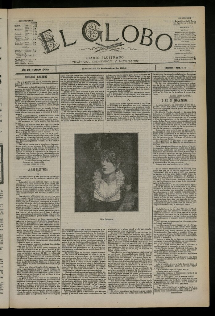 Miniatura de El Globo : diario ilustrado del 25 de septiembre de 1888, nº 4710
