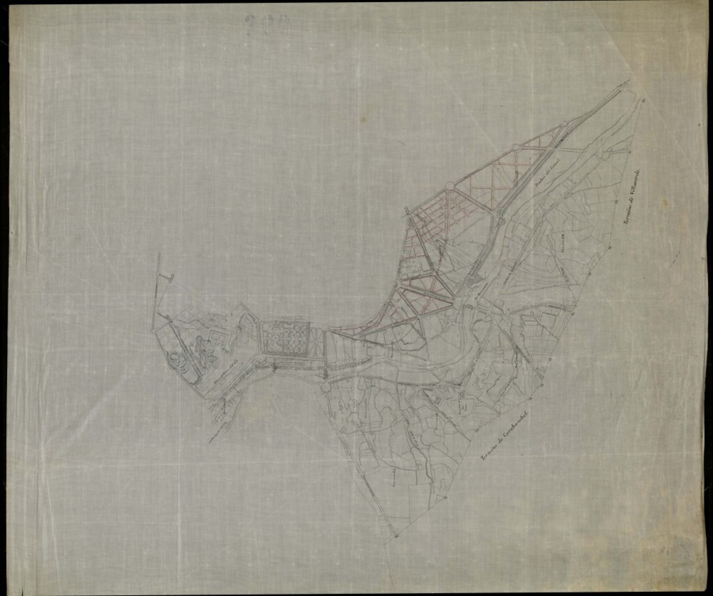 Miniatura de Plan de una parte de Madrid, comprendido entre: Portillo del C. Duque, Rda. De Fuencarral, paseo de Areneros (hoy Alberto Aguilera), Pradera del Corregidor, términos de Carabanchel, Villaverde, Pº de Encofradores, Rda. De Toledo y Portillo de C. Duque.