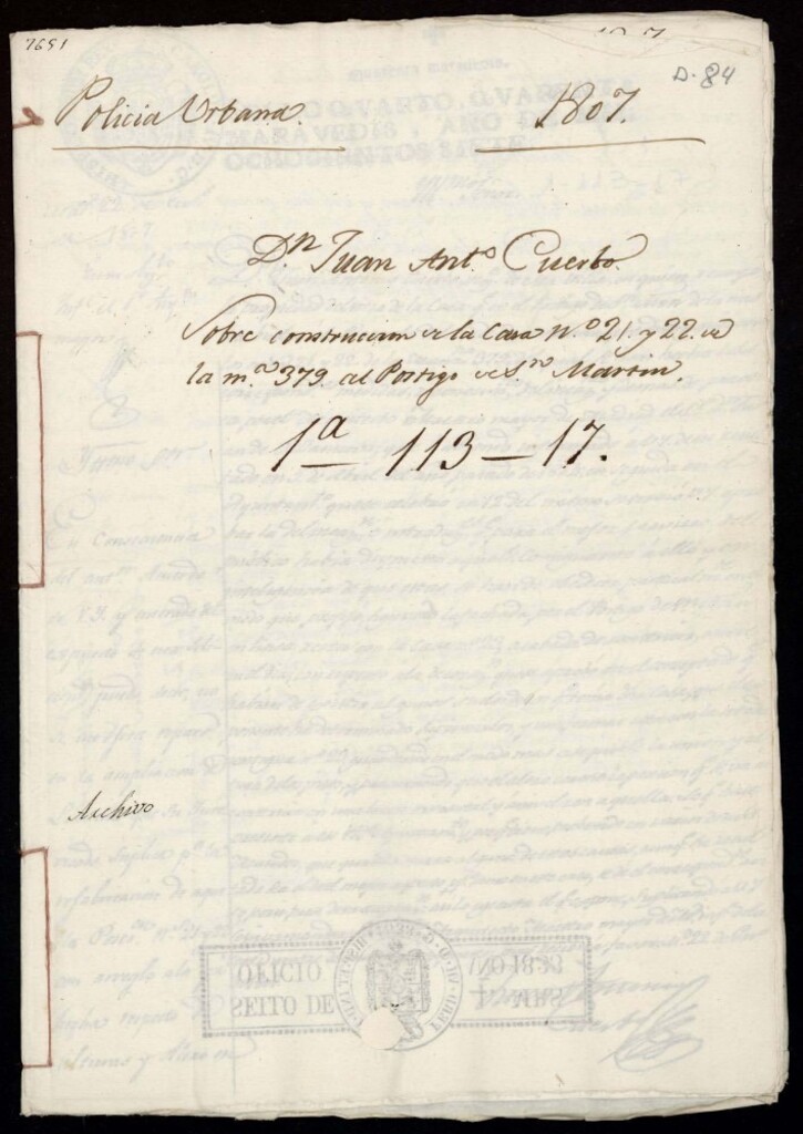 Miniatura de Licencia a Don Antonio Cuervo para reedificar una casa en el Postigo de San Martín nº 21 y 22 antiguo, manzana 399