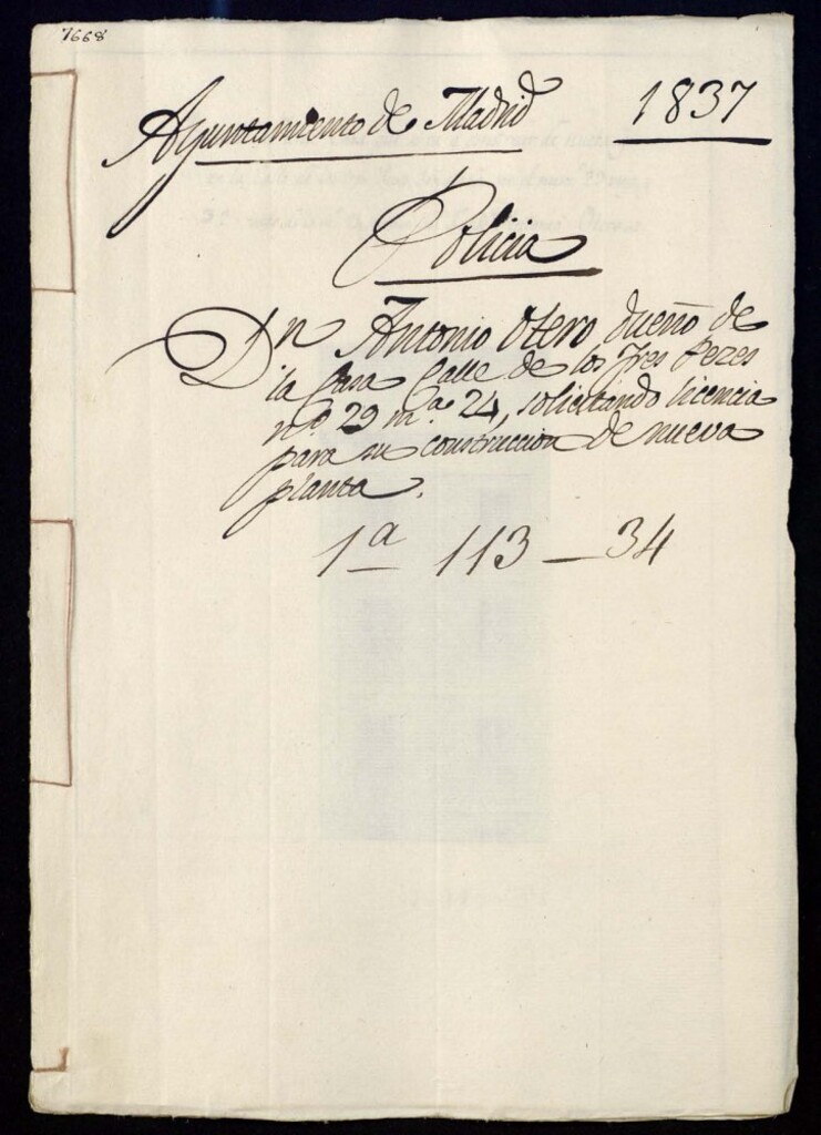 Miniatura de Don Antonio Otero dueño de la casa en la calle de los Tres Peces, 29, en la manzana 24, solicitando licencia para su construcción de nueva planta