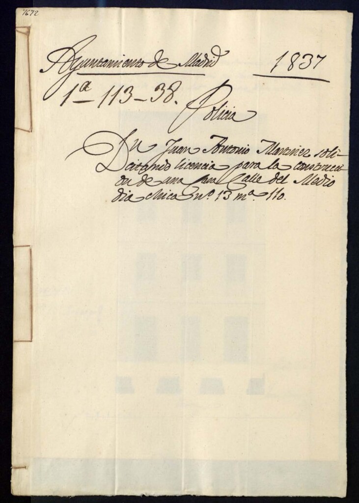 Miniatura de Don Juan Antonio Martínez solicitando licencia para la construcción de una casa en la calle del Mediodía chica, 13, manzana 110