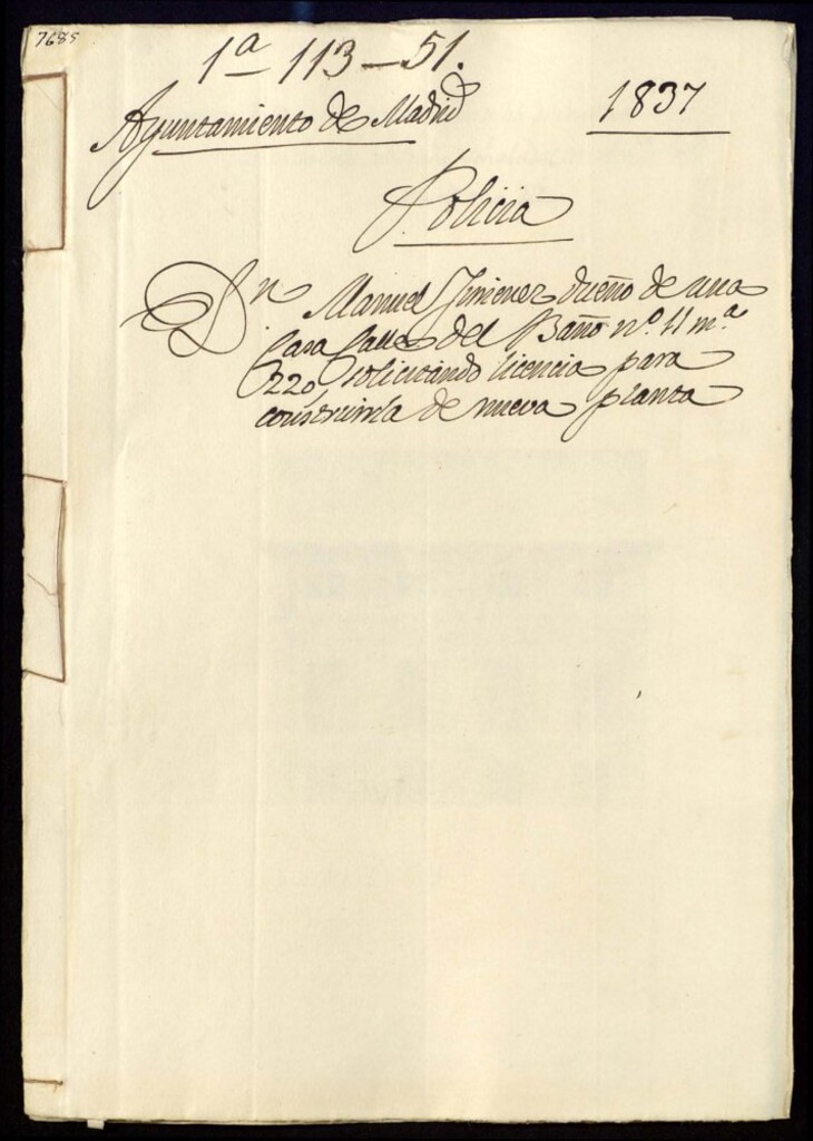 Miniatura de Don Manuel Jiménez dueño de una casa en la calle del Baño, 11, manzana 220, solicitando licencia para construirla de nueva planta.