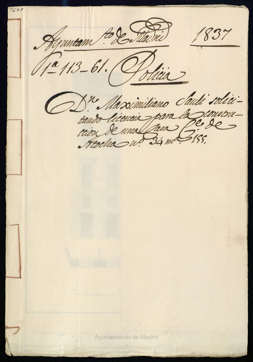 Miniatura de Don Maximiliano Sauli, solicitando licencia para la construcción de una casa , calle de Atocha, nº 34 manzana 155.
