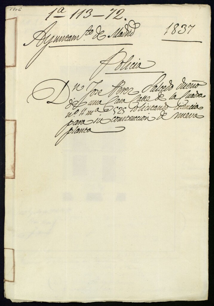 Miniatura de Don José Pérez Salcedo dueño de una casa, calle de la Cuadra nº 1, manzana 525, solicitando licencia para su construcción de nueva planta.
