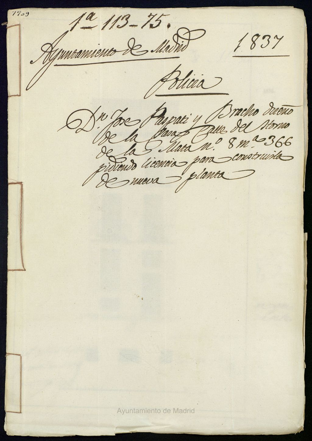 Miniatura de Don José Paspati y Bracho dueño de la casa, calle del Horno de la Mata nº 8, manzana 366, pidiendo licencia para construirla de nueva planta.
