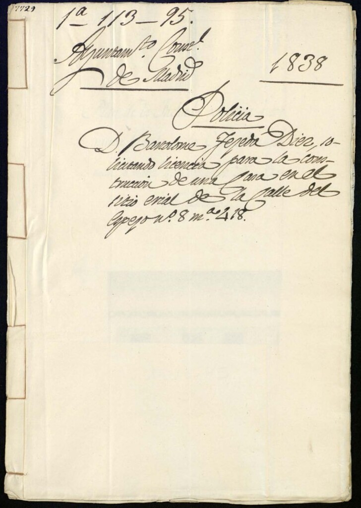 Miniatura de Don Bartolomé Tejeda Díez, solicitando licencia para la construcción de una casa en el sitio, de la calle del Espejo nº 8, manzana 418.