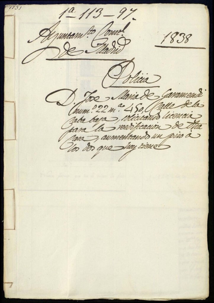 Miniatura de Don José María de Garamendi nº 22, manzana 450, calle de la Cava Baja, solicitando licencia para la reedificación de otra casa, aumentando un piso a los que hoy tiene.