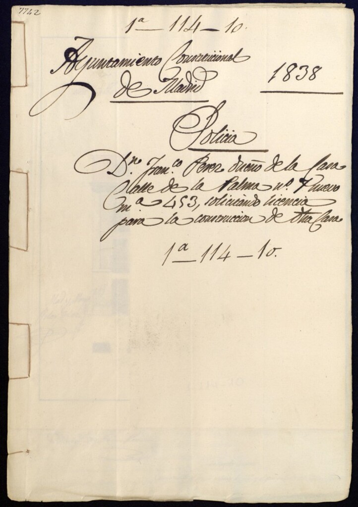 Miniatura de Don Francisco Pérez dueño de la casa de la Calle de la Palma, 7 nueva, manzana 453, solicitando licencia para la construcción de dicha casa.