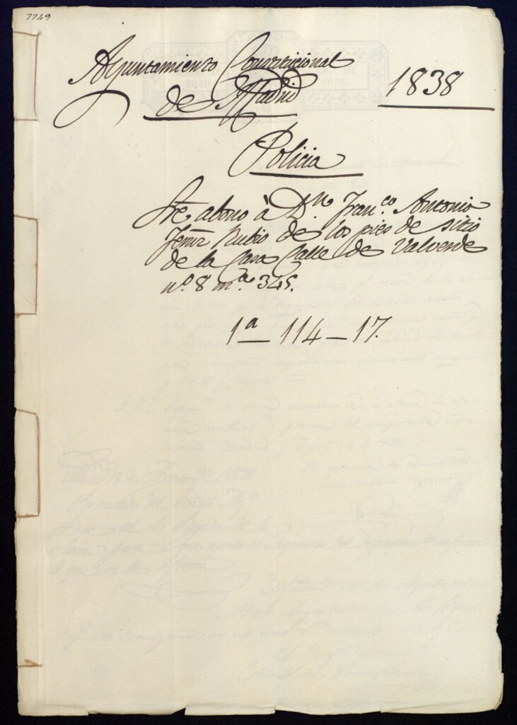 Miniatura de Sobre el abono a don Francisco Antonio Fernández Rubio de los pies de sitio de la casa de la calle de Valverde, 8, manzana 345