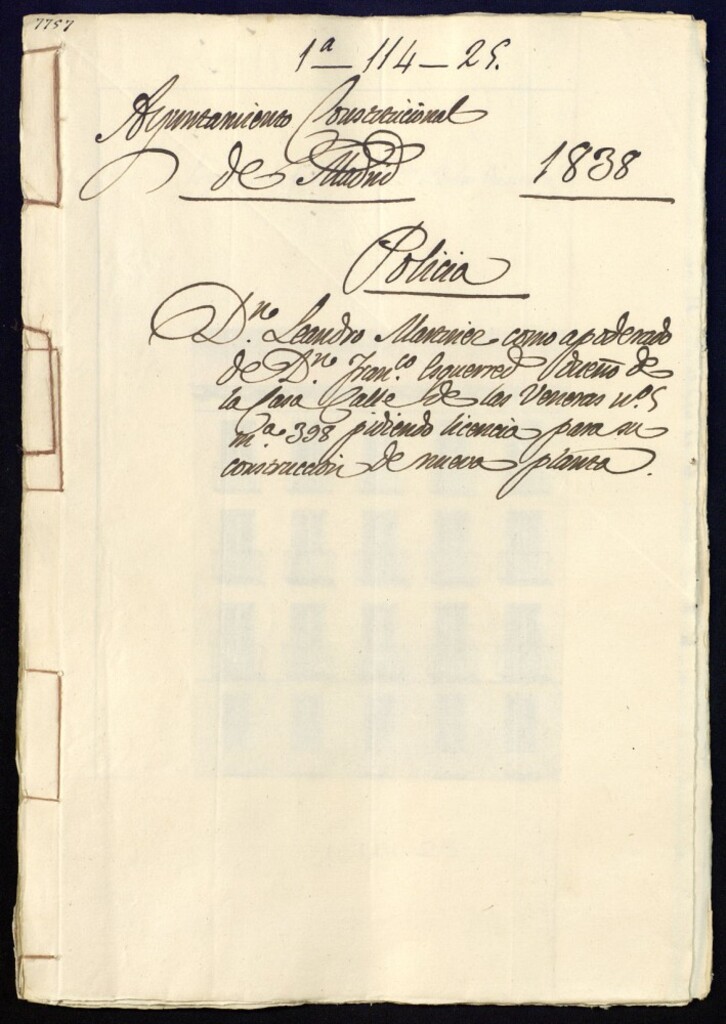 Miniatura de Don Leandro Martínez como apoderado de don Francisco Esquerrez, dueño de la casa de la calle de las veneras, 5 manzana 398 pidiendo licencia para su construcción de nueva planta.