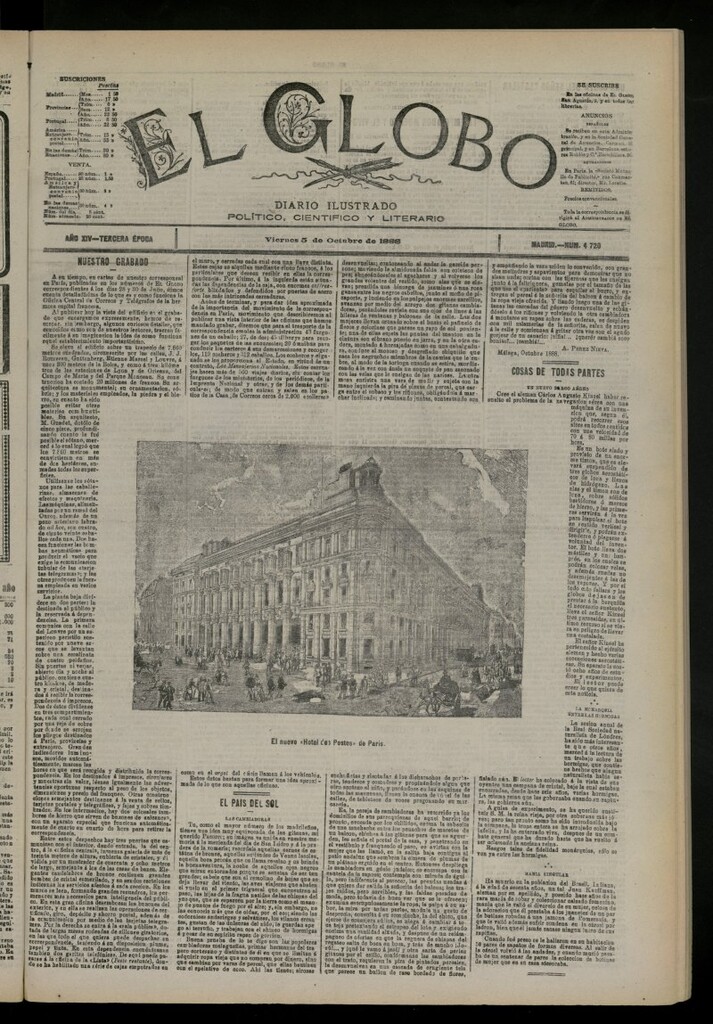 Miniatura de El Globo : diario ilustrado del 5 de octubre de 1888, nº 4720