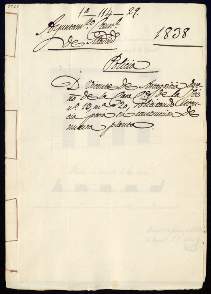 Miniatura de Don Vicente de Arzagoitia dueño de la casa de la calle de la Fé, 19, manzana 20, solicitando licencia para su construcción de nueva planta.