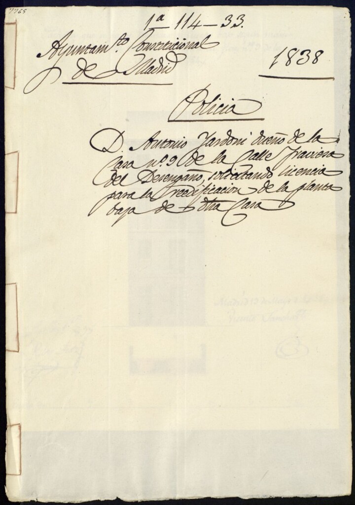 Miniatura de Don Antonio Yardoni dueño de la casa 9 de la calle traviesa del Desengaño solicitando licencia para la reedificación de la planta baja de dicha casa.