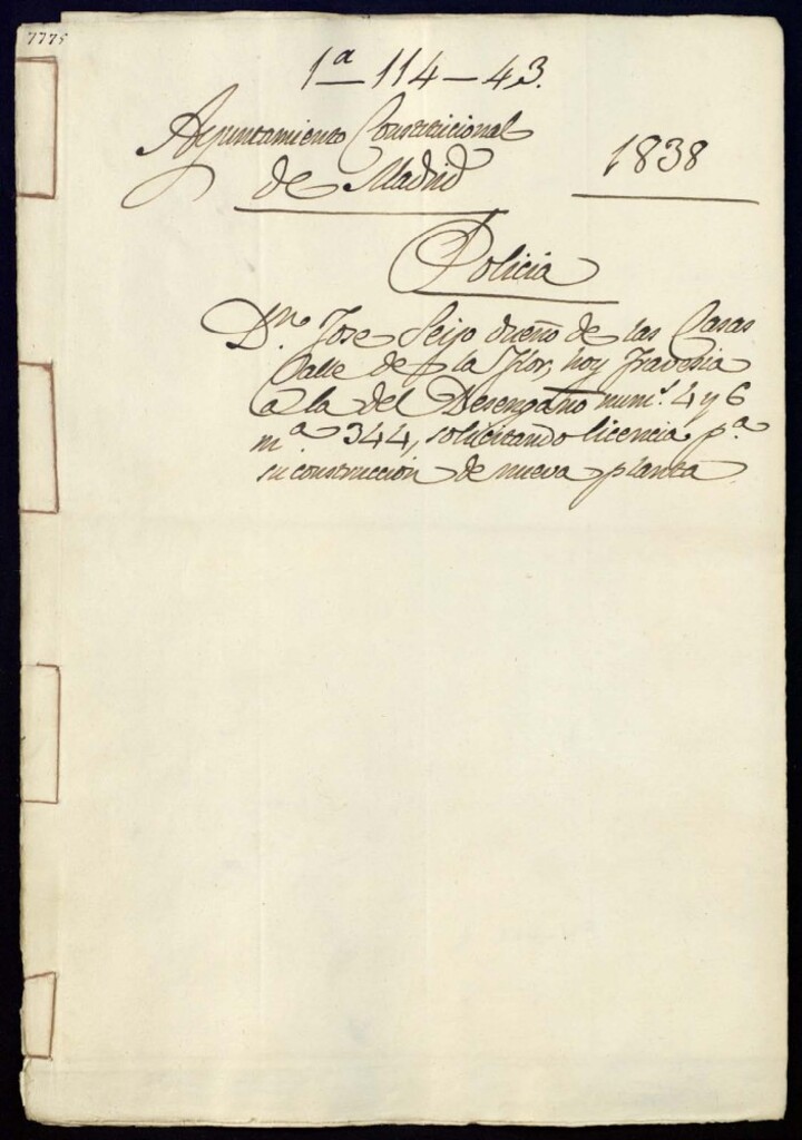 Miniatura de Don José Seijo dueño de las casas de la calle de la flor, hoy Travesía a la del Desengaño número 4 y 6 manzana 344, solicitando licencia para su construcción de nueva planta