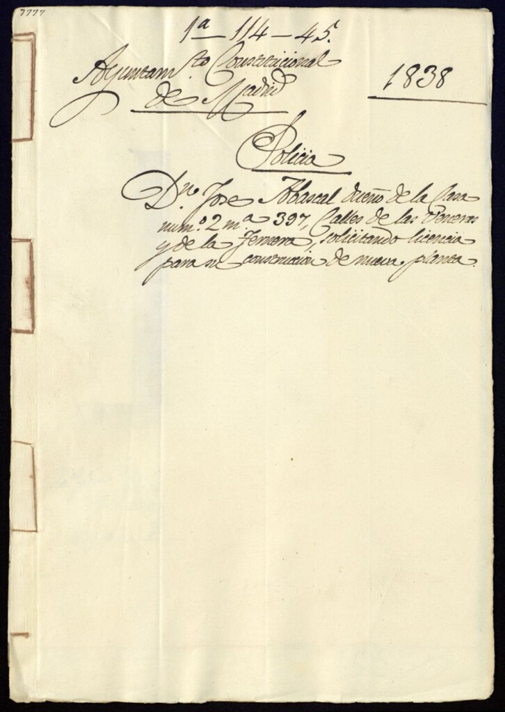 Miniatura de Don José Abascal dueño de la casa, 2, manzana 397, calles de las Veneras y de la Ternera, solicitando licencia para su cosntrucción de nueva planta.
