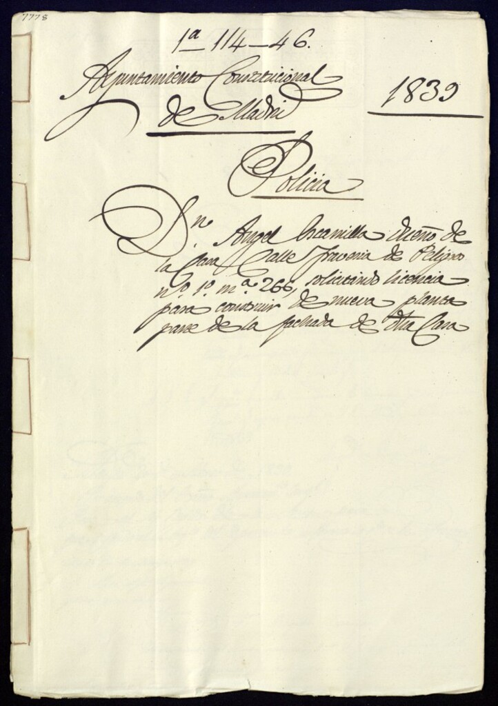 Miniatura de Don Ángel Escamilla dueño de la casa de la calle de la Travesía de Peligros, 10, manzana 266, solicitando licencia para construir de nueva planta parte de la fachada de dicha casa.