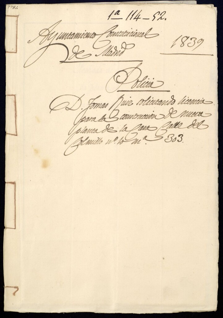 Miniatura de Don Tomás Ruiz solicitando licencia para la construcción de nueva planta de la casa de la calle del Colmillo, 10 manzana 303