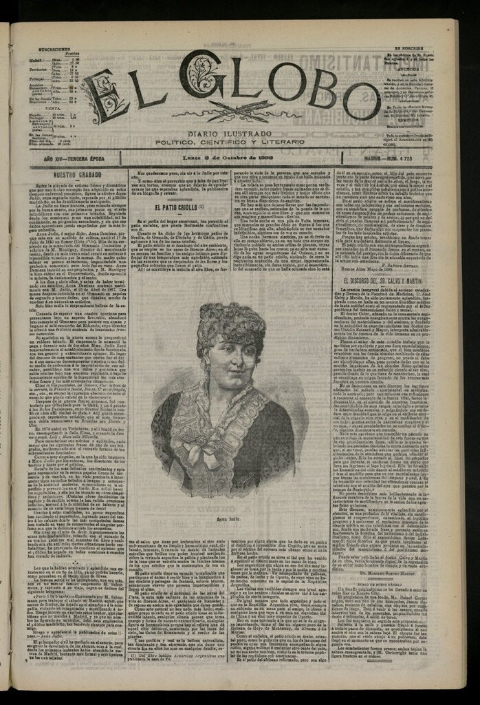 Miniatura de El Globo : diario ilustrado del 8 de octubre de 1888, nº 4723