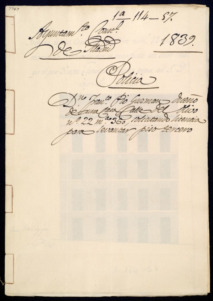 Miniatura de Don Francisco Pío Guzmán dueño de una casa de la calle del Olivo, 22, manzana 360, solicitando licencia para levantar piso tercero.